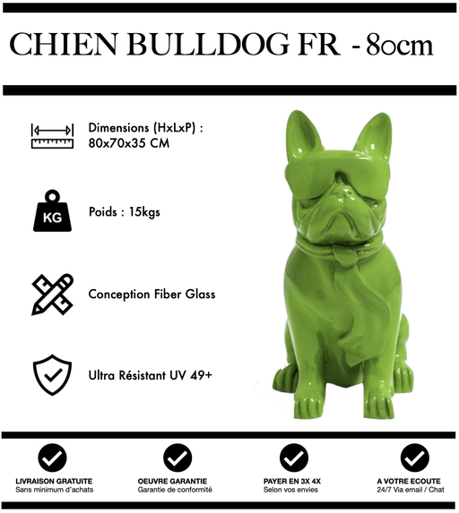 Sculpture Chien Bulldog FR Resine 80cm Statue - VERT - MUZZANO