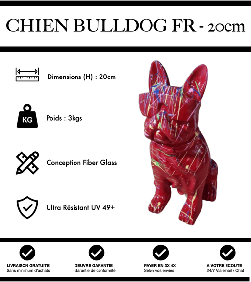 Sculpture Chien Bulldog Français Resine 20cm Statue - Grafitti Rouge - MUZZANO
