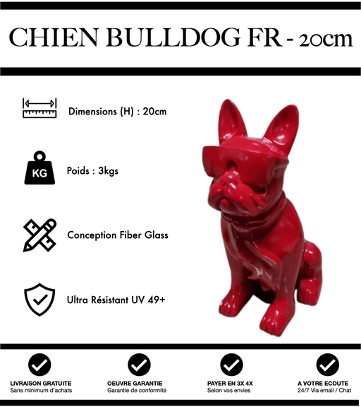 Sculpture Chien Bulldog Français Resine 20cm Statue - Rouge - MUZZANO