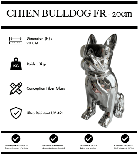 Sculpture Chien Bulldog Français Resine 20cm Statue - SILVER CHROME - MUZZANO
