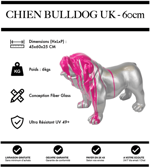Sculpture Chien Bulldog UK Resine 60cm Statue - Pink Trash - MUZZANO