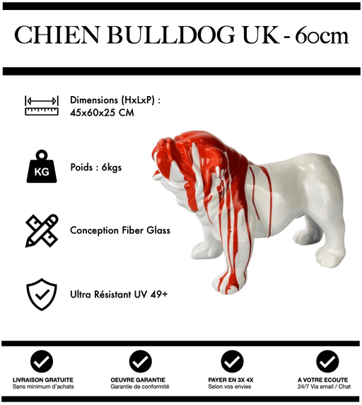Sculpture Chien Bulldog UK Resine 60cm Statue - Red Trash - MUZZANO