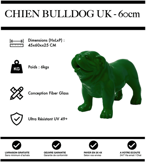 Sculpture Chien Bulldog UK Resine 60cm Statue - VERT - MUZZANO