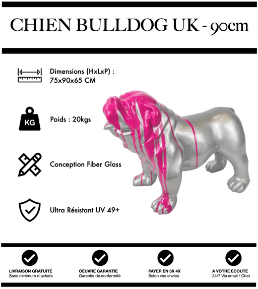 Sculpture Chien Bulldog UK Resine 90cm Statue - Pink Trash - MUZZANO