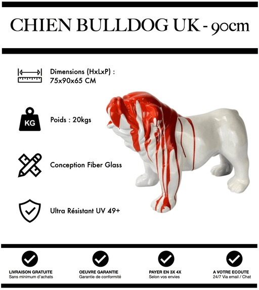 Sculpture Chien Bulldog UK Resine 90cm Statue - Red Trash - MUZZANO