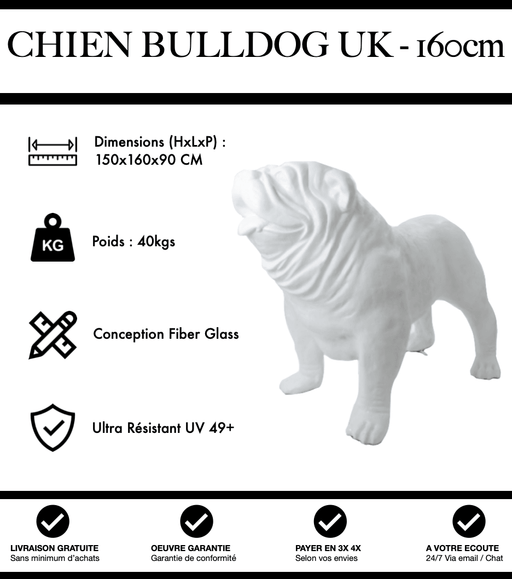 Sculpture Chien Bulldog UK Resine XXL 160cm Statue - Blanc - MUZZANO