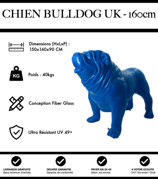 Sculpture Chien Bulldog UK Resine XXL 160cm Statue - Bleu - MUZZANO