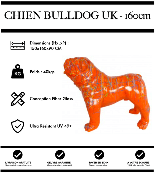 Sculpture Chien Bulldog UK Resine XXL 160cm Statue - Graffiti Orange - MUZZANO