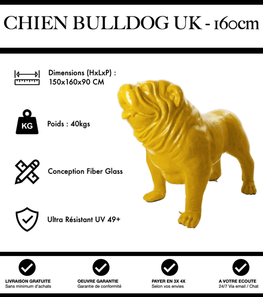 Sculpture Chien Bulldog UK Resine XXL 160cm Statue - Jaune - MUZZANO