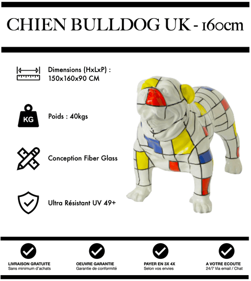 Sculpture Chien Bulldog UK Resine XXL 160cm Statue - Mondrian - MUZZANO