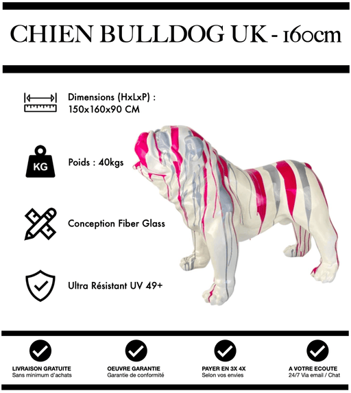 Sculpture Chien Bulldog UK Resine XXL 160cm Statue - Pink Trash - MUZZANO