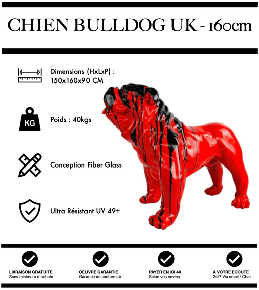 Sculpture Chien Bulldog UK Resine XXL 160cm Statue - Red Trash - MUZZANO