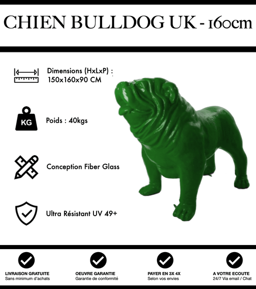 Sculpture Chien Bulldog UK Resine XXL 160cm Statue - Vert - MUZZANO