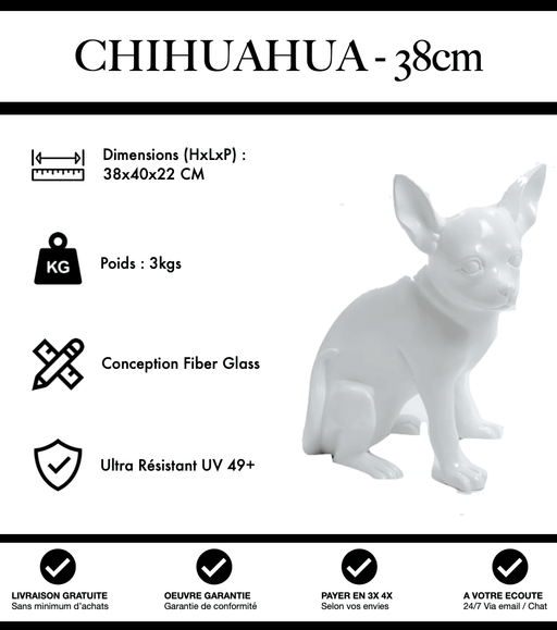 Sculpture Chien Chihuahua Resine 38cm Statue - Blanc - MUZZANO