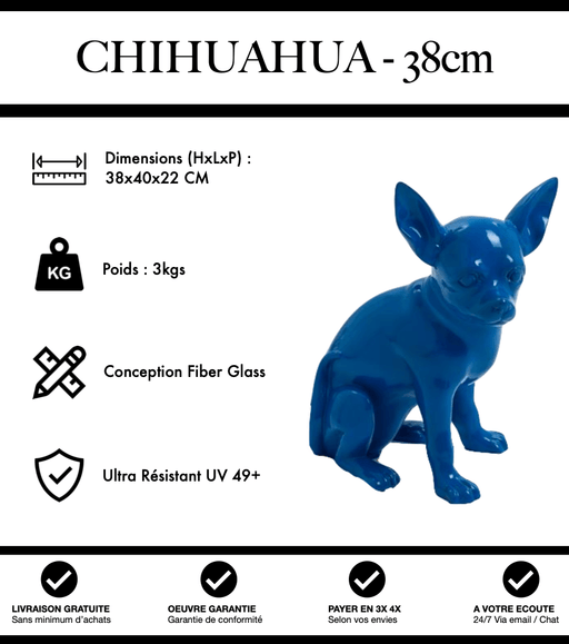 Sculpture Chien Chihuahua Resine 38cm Statue - Bleu - MUZZANO