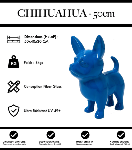 Sculpture Chien Chihuahua Resine 50cm Statue - Bleu - MUZZANO