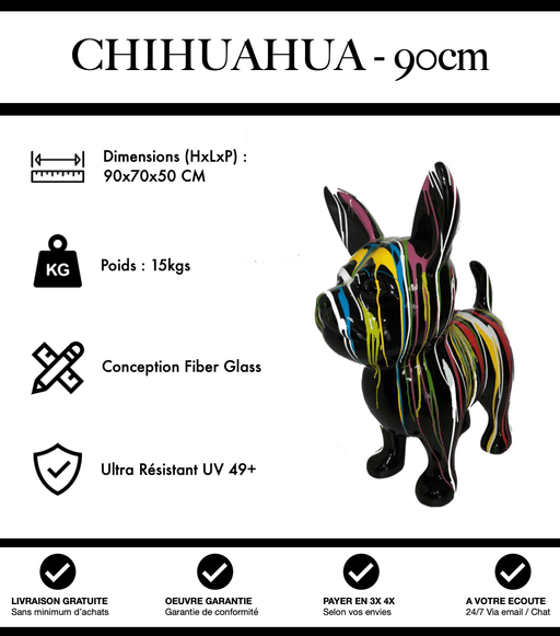 Sculpture Chien Chihuahua Resine XL 90cm Statue - Black Trash - MUZZANO