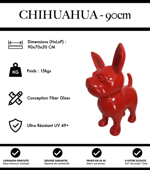 Sculpture Chien Chihuahua Resine XL 90cm Statue - Rouge - MUZZANO
