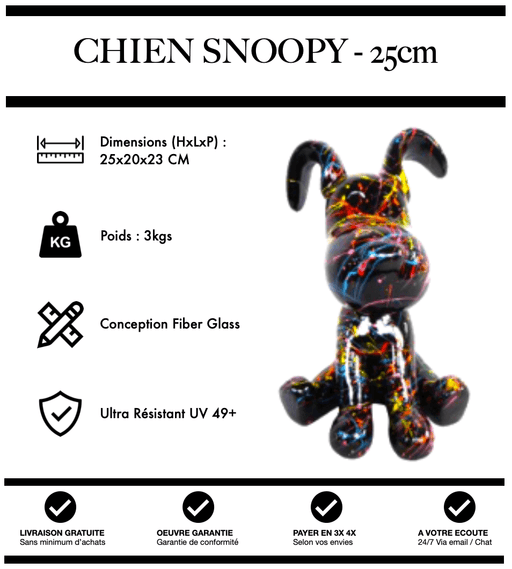 Sculpture Chien Snoopy 25cm Statue - Black Trash - MUZZANO
