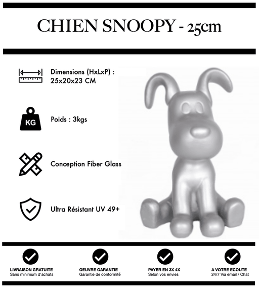 Sculpture Chien Snoopy 25cm Statue - Silver - MUZZANO