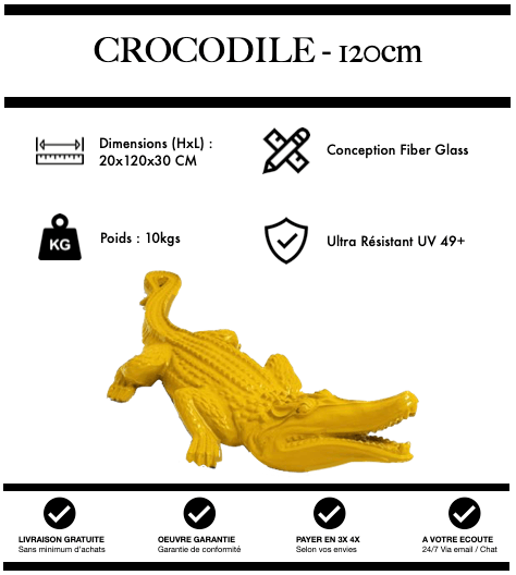 Sculpture Crocodile Resine 120cm Statue - JAUNE - MUZZANO