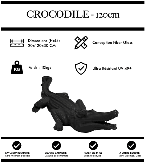 Sculpture Crocodile Resine 120cm Statue - NOIR - MUZZANO
