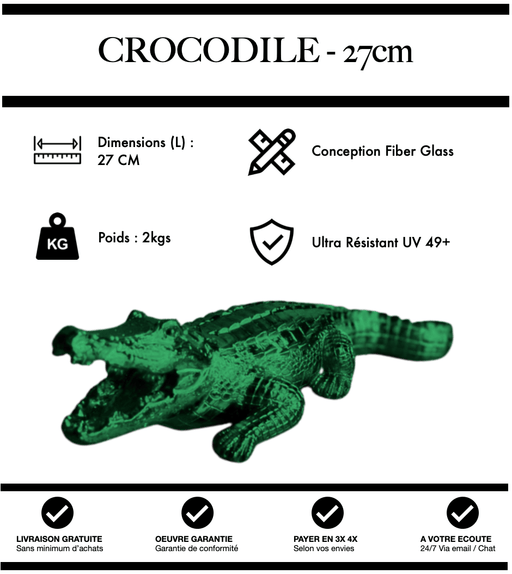 Sculpture Crocodile Resine 27cm Statue - VERT CHROME - MUZZANO
