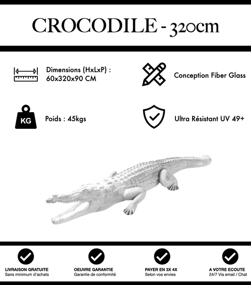 Sculpture Crocodile Resine XXXL 320cm Statue - Blanc - MUZZANO