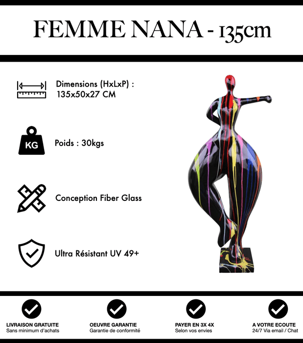 Sculpture Femme Nana Resine 135cm Statue - Black Trash - MUZZANO