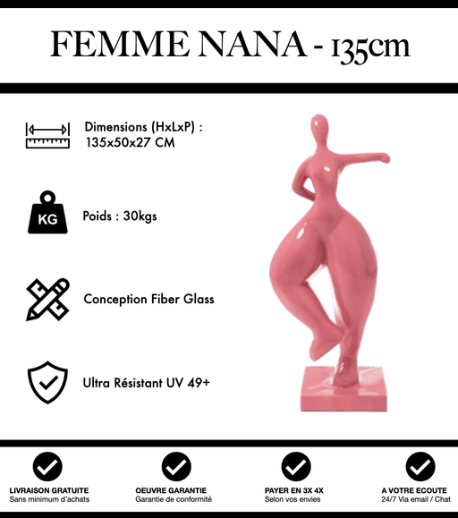Sculpture Femme Nana Resine 135cm Statue - Rose - MUZZANO