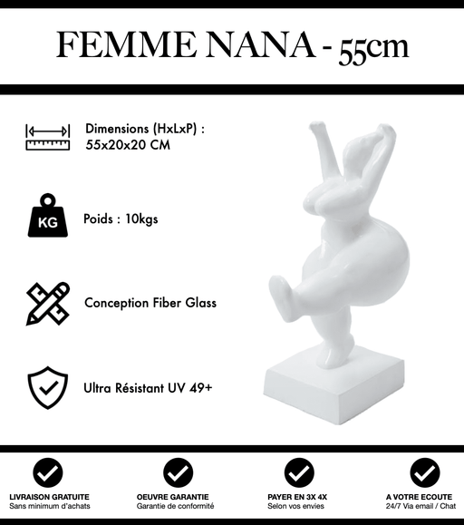 Sculpture Femme Nana Resine 55cm Statue - Blanc - MUZZANO
