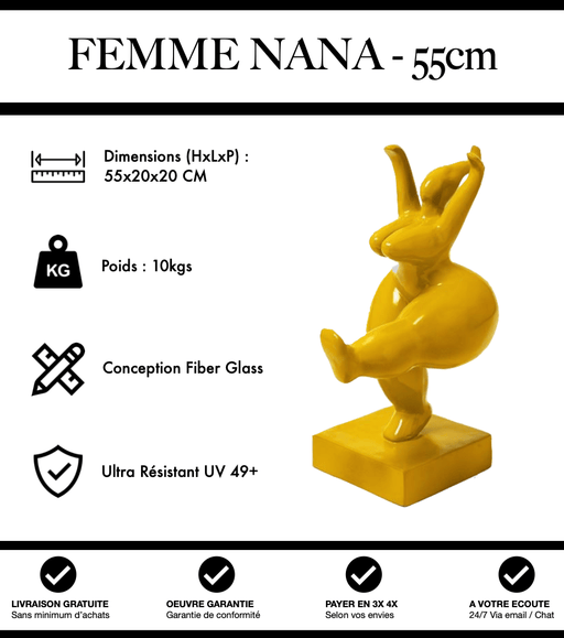 Sculpture Femme Nana Resine 55cm Statue - Jaune - MUZZANO