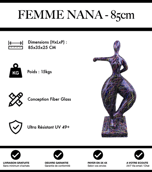 Sculpture Femme Nana Resine 85cm Statue - Black Graffiti - MUZZANO