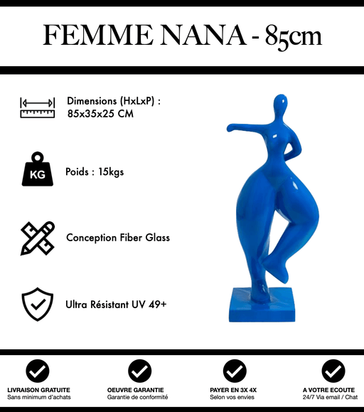 Sculpture Femme Nana Resine 85cm Statue - Bleu Foncé - MUZZANO