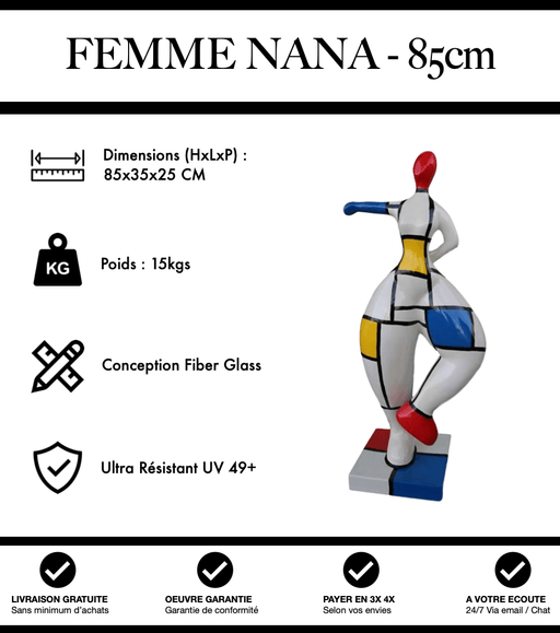 Sculpture Femme Nana Resine 85cm Statue - Mondrian - MUZZANO