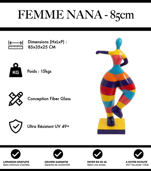 Sculpture Femme Nana Resine 85cm Statue - Multicolore - MUZZANO