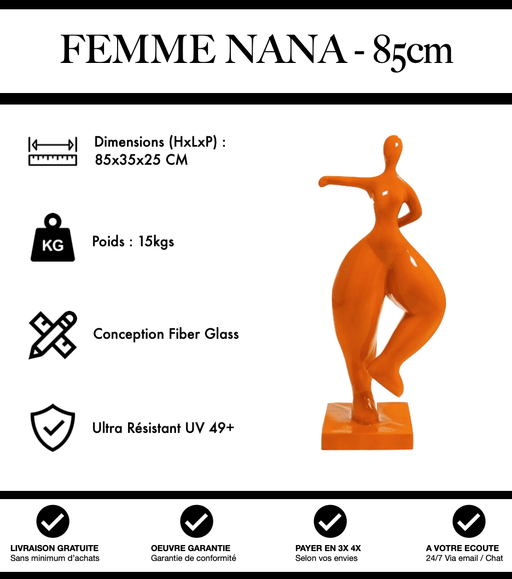 Sculpture Femme Nana Resine 85cm Statue - Orange - MUZZANO