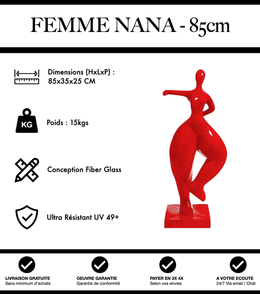 Sculpture Femme Nana Resine 85cm Statue - Rouge - MUZZANO