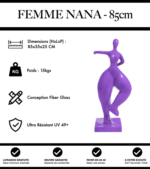 Sculpture Femme Nana Resine 85cm Statue - Violet - MUZZANO