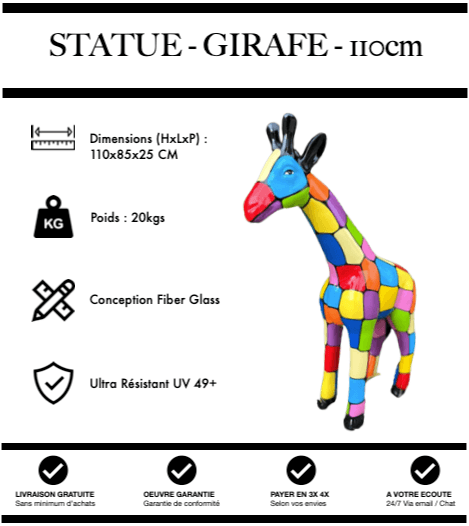 Sculpture Girafe Resine 110cm Statue - Bonbon - MUZZANO