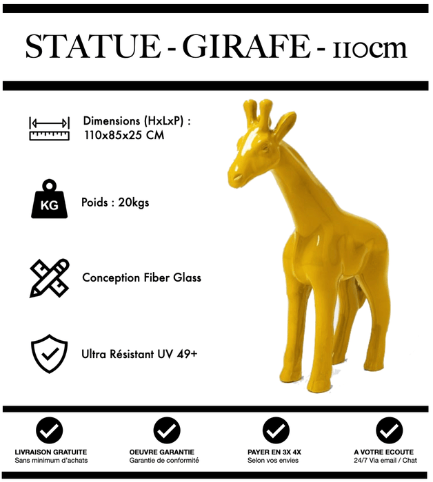 Sculpture Girafe Resine 110cm Statue - JAUNE - MUZZANO