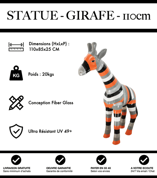 Sculpture Girafe Resine 110cm Statue - Multicolore Orange - MUZZANO