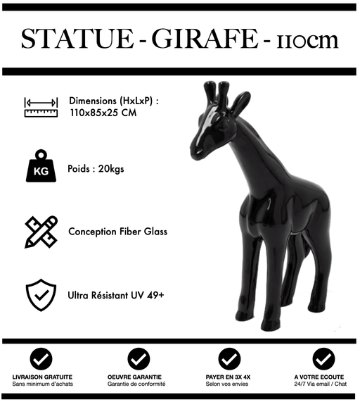 Sculpture Girafe Resine 110cm Statue - NOIR - MUZZANO