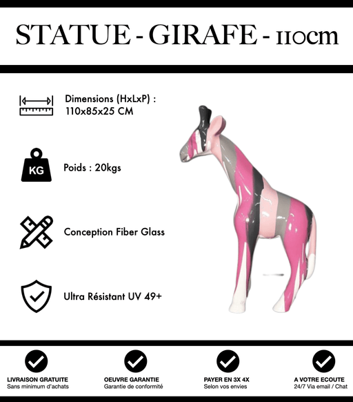 Sculpture Girafe Resine 110cm Statue - Pink Trash - MUZZANO