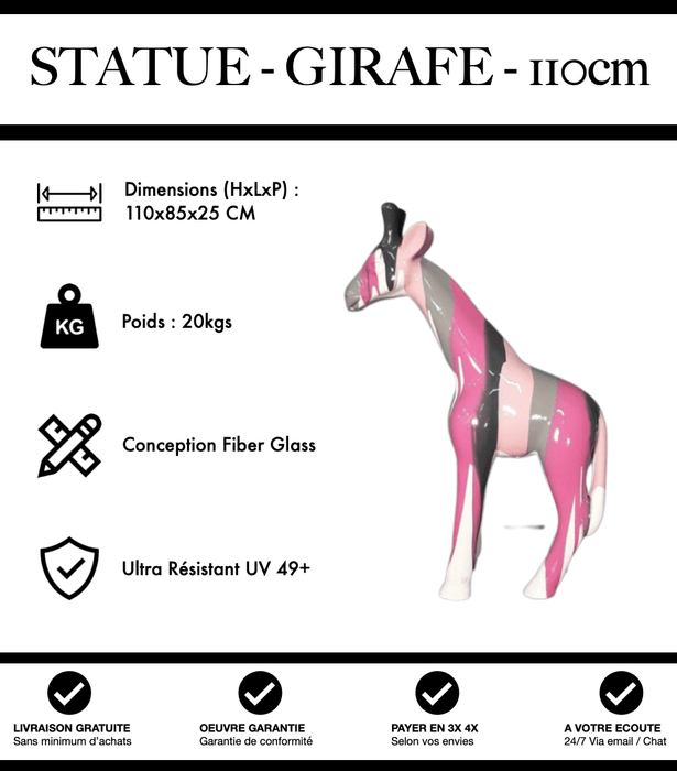 Sculpture Girafe Resine 110cm Statue - Pink Trash - MUZZANO