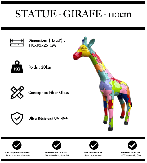 Sculpture Girafe Resine 110cm Statue - Puzzle Kids - MUZZANO