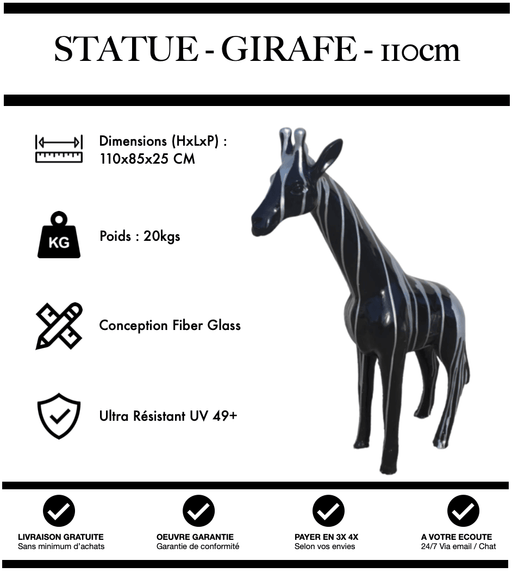 Sculpture Girafe Resine 110cm Statue - Silver Trash - MUZZANO