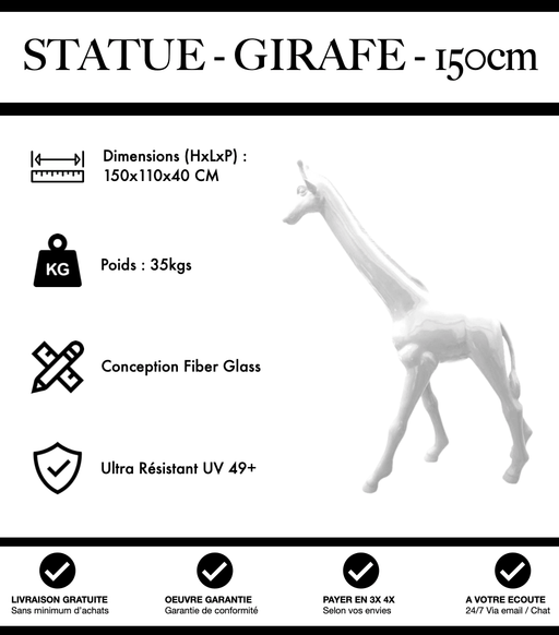 Sculpture Girafe Resine 150cm Statue - Blanc - MUZZANO