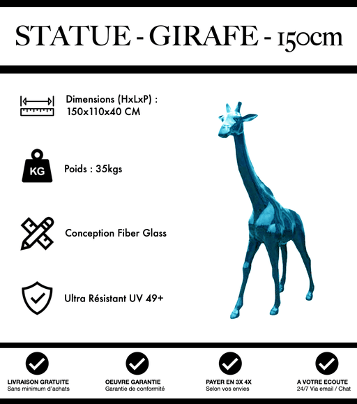 Sculpture Girafe Resine 150cm Statue - Bleu Clair - MUZZANO