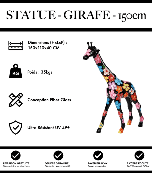 Sculpture Girafe Resine 150cm Statue - Fleurie - MUZZANO